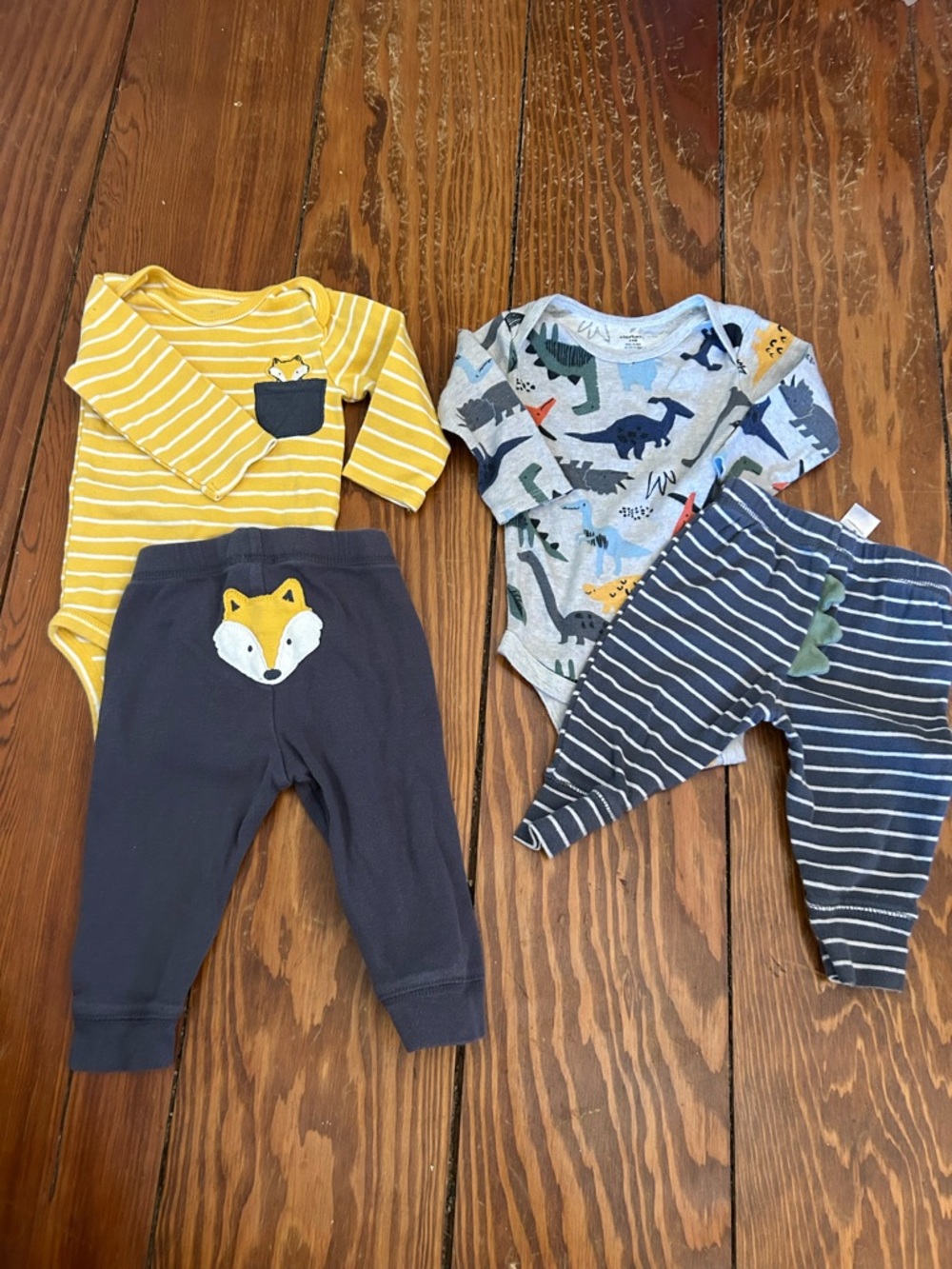 Baby Outfit Set - Fox Striped Bodysuit & Dino/Stripe Pants